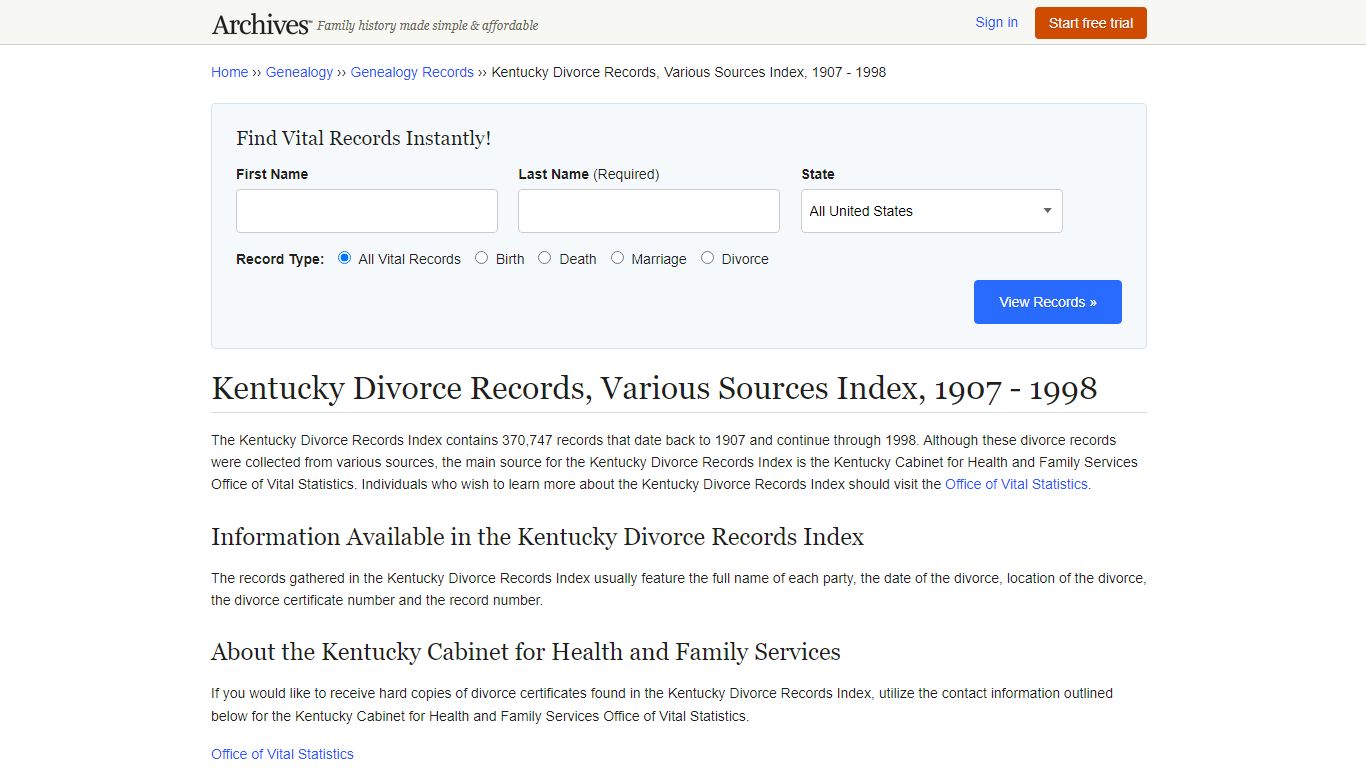 Kentucky Divorce Records | Search Collection & Indexes - Archives.com